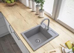 Graniteland Prest Granieten grijze spoelbak Tapwing met kraangatbank opbouw 400x500mm met RVS Plug 1208971425