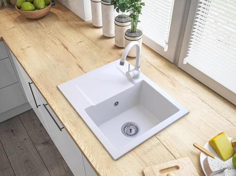 Graniteland Nex Granieten witte spoelbak met afdruipgedeelte 574x464 mm 1208971430