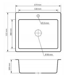 Graniteland Vastone Granieten Spoelbak 619x522 mm Grijs Opbouw met Kraangatbank en RVS Plug 1208971448