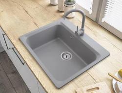 Graniteland Vastone Granieten Spoelbak 619x522 mm Grijs Opbouw met Kraangatbank en RVS Plug 1208971448
