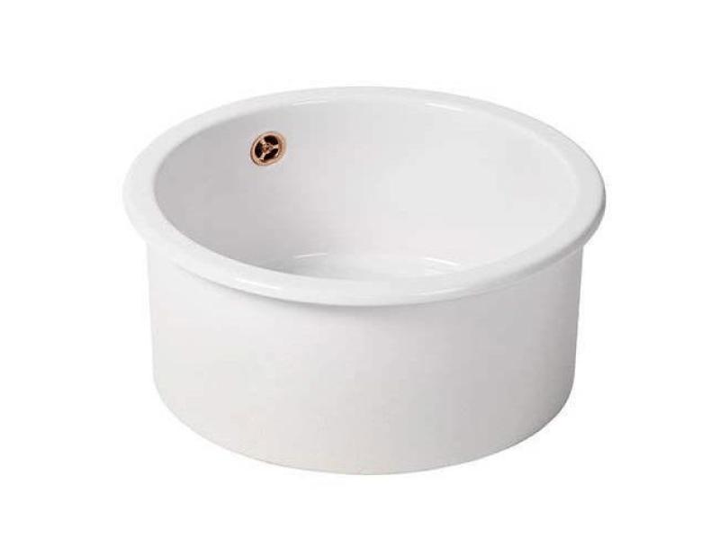 Ausmann Ceramic Ember Keramische Witte Ronde Spoelbak Opbouw en Onderbouw met Koperen plug 1208971462