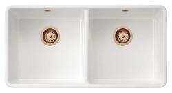 Ausmann Ceramic Mira Keramische Witte Dubbelle Spoelbak - Onderbouw en Tussenbouw 890 x 456 mm met Koperen pluggen 1208971472