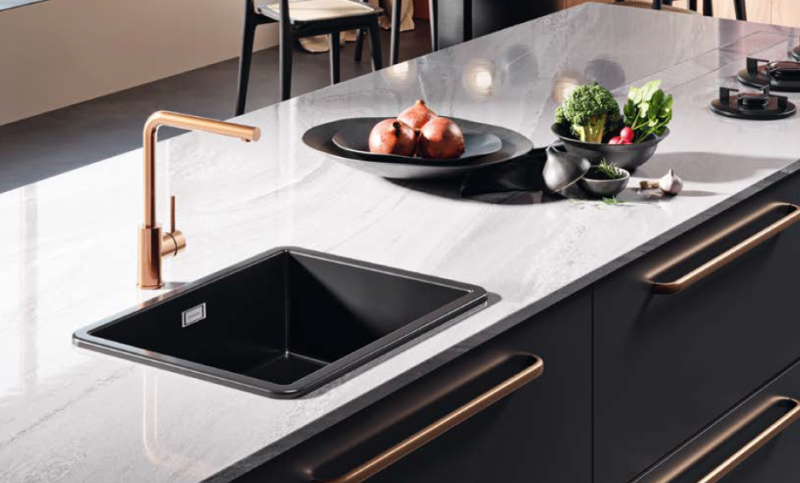 Ausmann Ceramic Ember Keramische Mat Zwarte Vierkant  Spoelbak Opbouw en Onderbouw 40 x 40 cm met Koperen  plug 1208971487