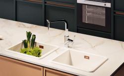 Ausmann Ceramic Ember Keramische Witte Anderhalve Spoelbak Opbouw en Onderbouw 495 x 370 mm met Koperen pluggen 1208971514