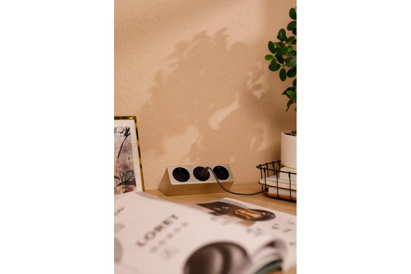 Meubelstopcontact SOFITO, 2xSHUKO, USB A+C, kabel 1,5 m, roestvrij staal