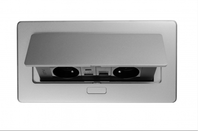 Meubelaansluiting MULTISOFT, 2xSHUKO, USB A+C, RJ45, kabel 1.5 m, aluminium