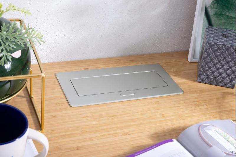 MULTISOFT meubelstopcontact 2x stopcontact met aarding, USB A+C, RJ45, HDMI, voedingskabel met stekker, aluminium