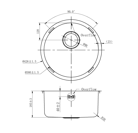 Pure.Sink Rondo RVS Ronde Spoelbak vlakinbouw, onderbouw en opbouw 38 cm PRN38-02 - Productafbeelding 6