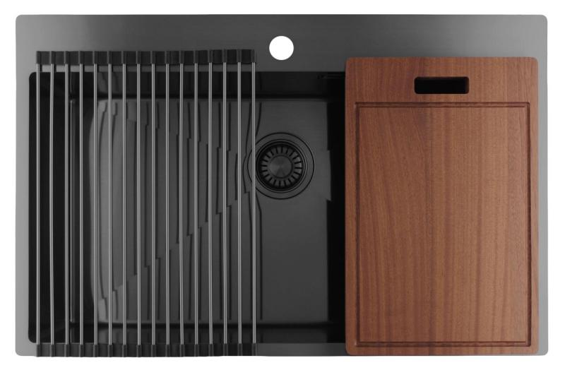 Pure.Sink Luxion Grote Gun metal spoelbak 78x50 cm Tapwing met kraangatbank PLX7850T-61