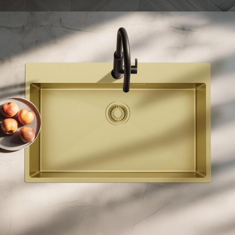 Pure.Sink Luxion Grote Gouden spoelbak 78x50 cm Tapwing met kraangatbank PLX7850T-60
