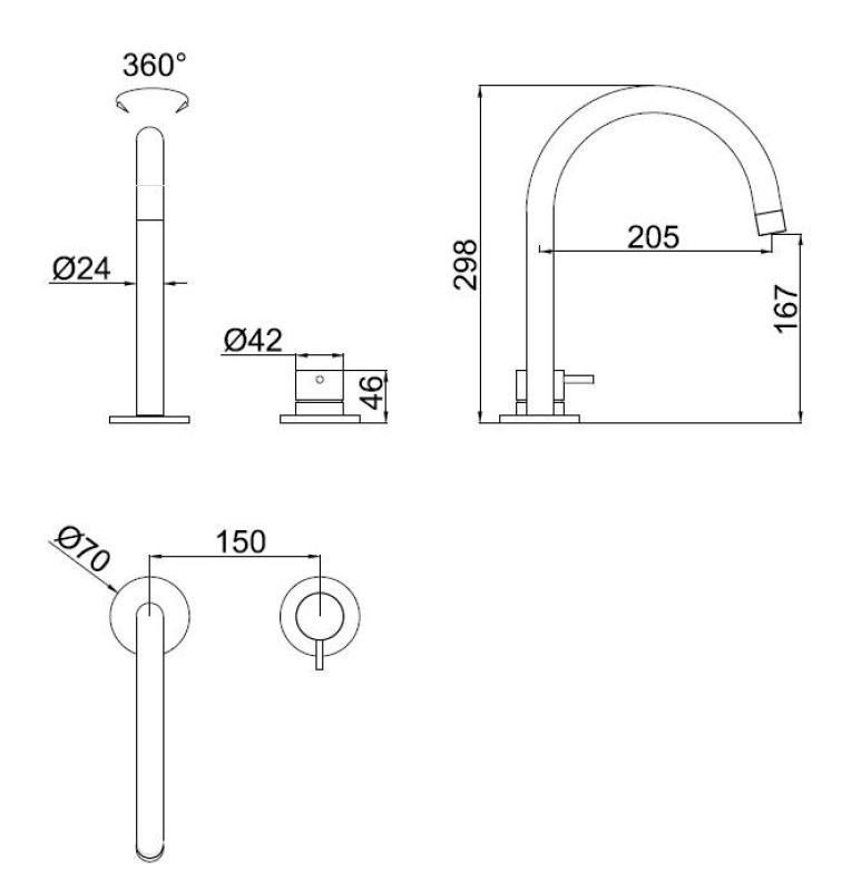 Pure.Sink Luxion 2-gats massief RVS keukenkraan met ronde uitloop PLX2HR-02