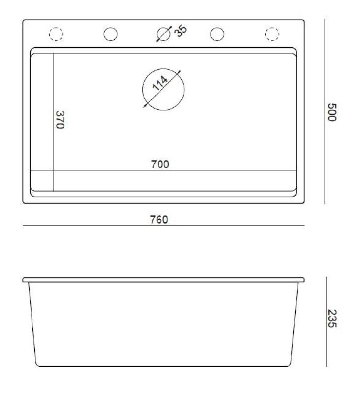 Quadri Hard Rock Beige granieten opbouw grote spoelbak 76x50cm inclusief rvs plug en accessoires 1208971751