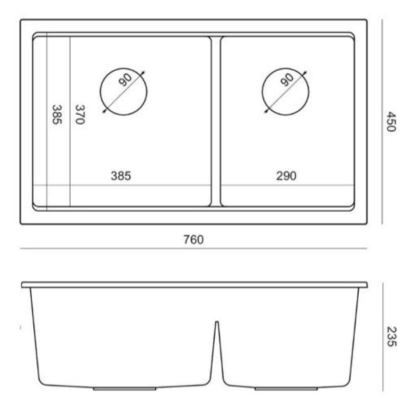 Quadri Newport II Dubbele Beige Graniet Opbouw Spoelbak 76x45 cm met Gouden plug 1208971753