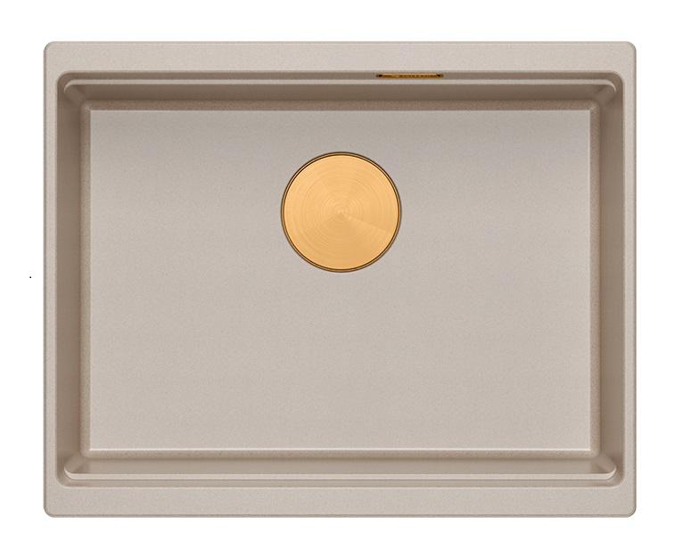 Quadri Newport II graniet onderbouw beige spoelbak 560x450mm met koperen plug en afvoerkapje 1208971764 - Productafbeelding