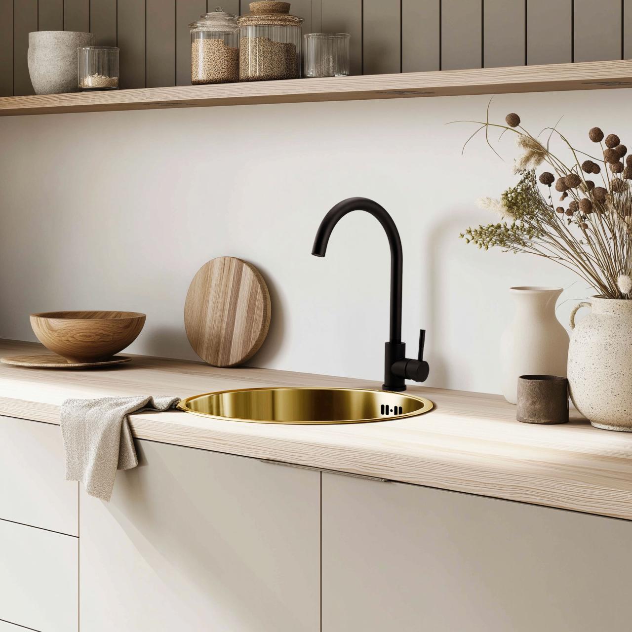 Pure.Sink Rondo Gouden Ronde Spoelbak vlakinbouw, onderbouw en opbouw 38 cm PRN38-60 - Productafbeelding 3