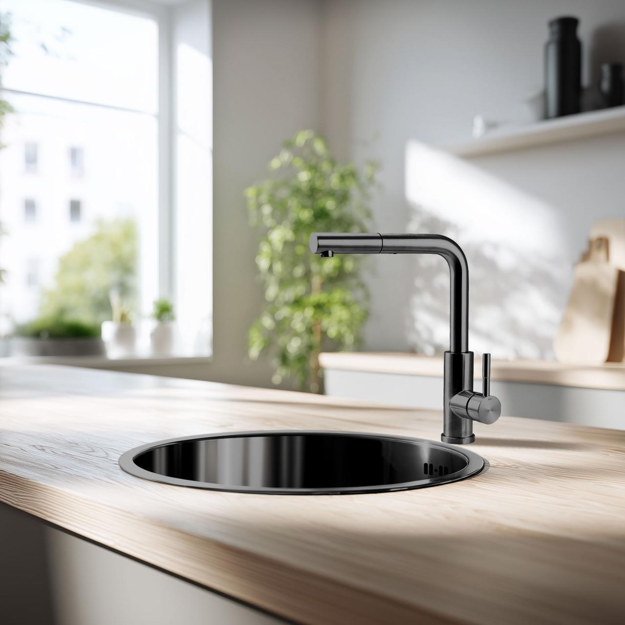 Pure.Sink Rondo Gun metal Ronde Spoelbak vlakinbouw, onderbouw en opbouw  38 cm PRN38-61 - Productafbeelding 3