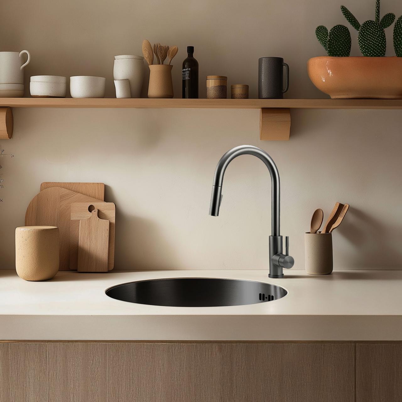Pure.Sink Rondo Gun metal Ronde Spoelbak vlakinbouw, onderbouw en opbouw  38 cm PRN38-61 - Productafbeelding 2