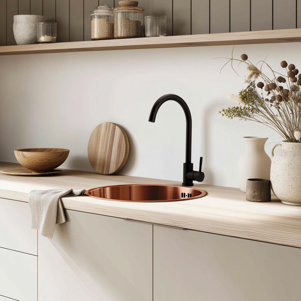 Pure.Sink Rondo Koperen Ronde Spoelbak vlakinbouw, onderbouw en opbouw 38 cm PRN38-62 - Productafbeelding 3
