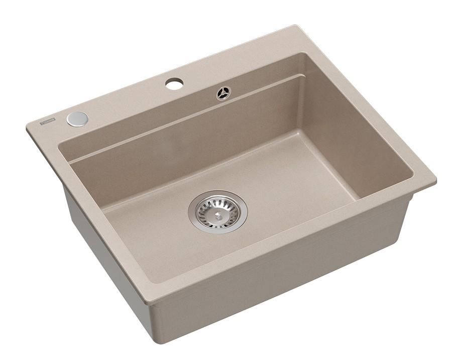 Quadri Durham Pearl Beige graniet opbouw spoelbak 595x500 met zeepdispenser, snijplank,inzetbak en rolmat 1208971814 - Productafbeelding 3