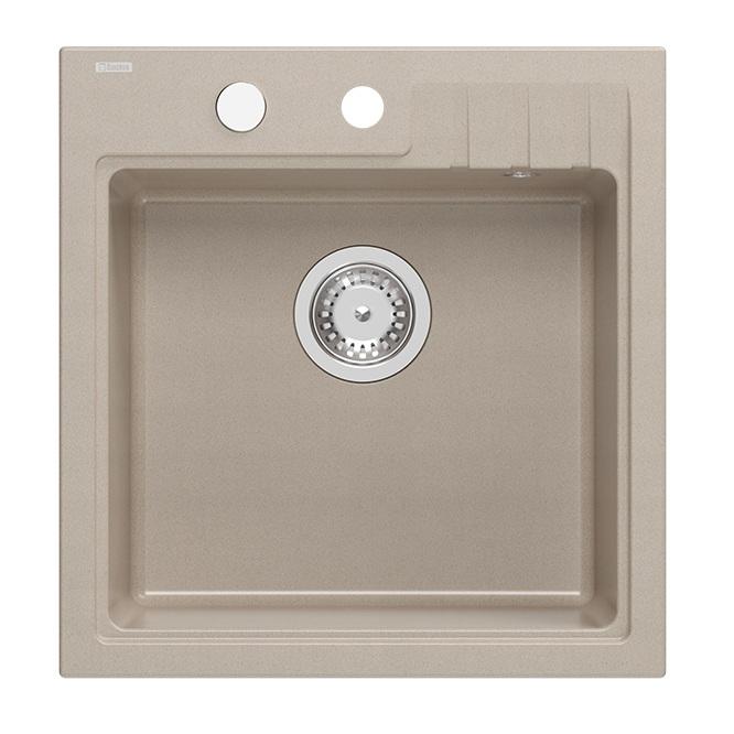 Quadri Cardigan Pearl beige granieten opbouw spoelbak 50x52cm met kraangatbank 1208971818 - Productafbeelding