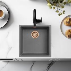 Ausmann Fibre beton grijze spoelbak 40x40cm onderbouw, opbouw en vlakinbouw met koperen plug 1208971880