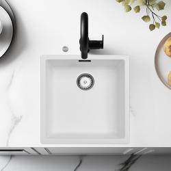 Ausmann Fibre witte spoelbak 40x40cm onderbouw, opbouw en vlakinbouw met automatische rvs plug 1208971891