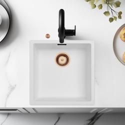 Ausmann Fibre witte spoelbak 40x40cm onderbouw, opbouw en vlakinbouw met automatische koperen plug 1208971893