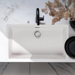 Ausmann Fibre wit grote spoelbak 70x40cm onderbouw, opbouw en vlakinbouw met automatische RVS plug 1208971904