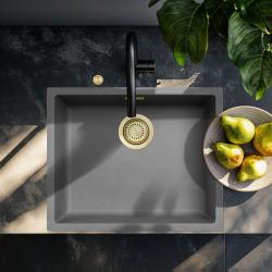 Ausmann Fibre beton grijze spoelbak 50x40cm onderbouw, opbouw en vlakinbouw met automatische gouden plug 1208971918