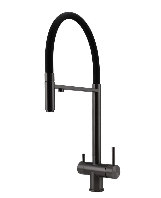 Pure.Sink Elite Steel Flex 3-weg PVD gun metal keukenkraan met flexibele uitloop en Gefilterd Water PS8110-61