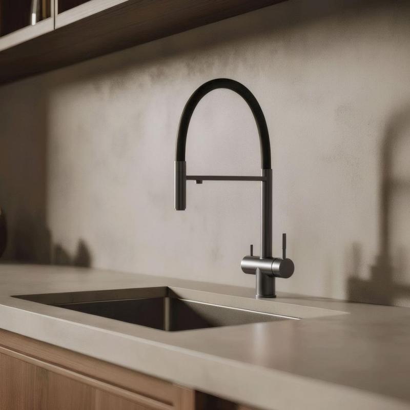 Pure.Sink Elite Steel Flex 3-weg PVD gun metal keukenkraan met flexibele uitloop en Gefilterd Water PS8110-61