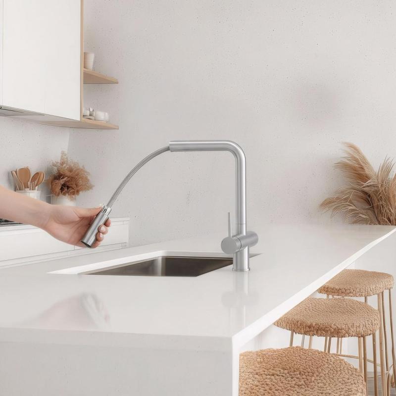 Pure.Sink Elite Steel Clear-S PVD geborsteld goud 3-weg Keukenkraan met Uittrekbare Uitloop en Gefilterd Water PS8120-60