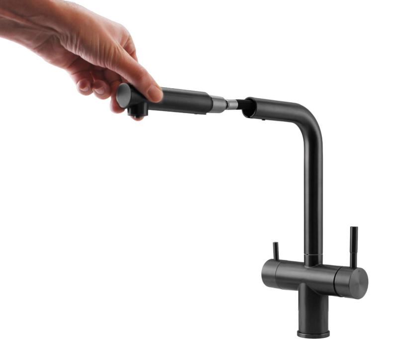 Pure.Sink Elite Steel Clear-S PVD gun metal 3-weg Keukenkraan met Uittrekbare Uitloop en Gefilterd Water PS8120-61