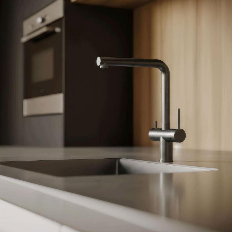 Pure.Sink Elite Steel Clear-S PVD gun metal 3-weg Keukenkraan met Uittrekbare Uitloop en Gefilterd Water PS8120-61