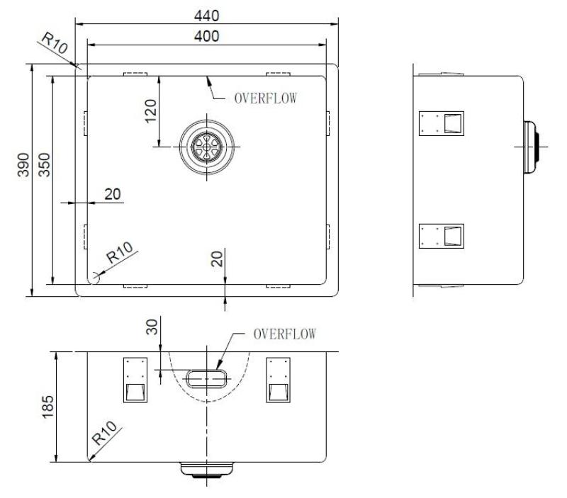 Pure.Sink Exclusivo Speciale 35cm lang RVS spoelbak 40x35 cm 10mm radius PEX4035-02