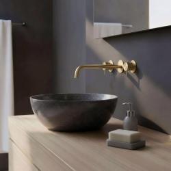 Waterevolution Flow 3-gats Inbouw Wastafelkraan PVD Witte Goud met uitloop 25 cm T1163FWGE-25