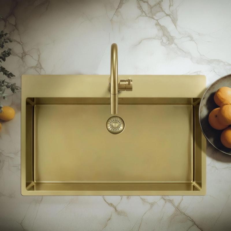 Pure.Sink Exclusivo Gouden Grote Spoelbak 75x40cm Tapwing met Kraangat BB7540T-60