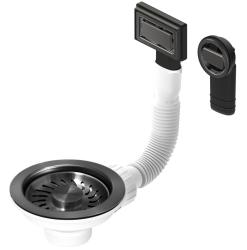 Pure.Sink Universal korfplugset Gun metal, afvoerset spoelbak incl. overloop rond en rechthoek WSTMAN-61