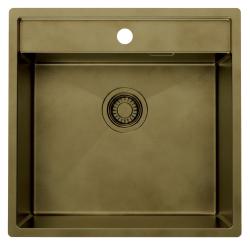 Pure.Sink Luxion PVD Antiek Bronzen spoelbak 51x50 cm Tapwing met kraangatbank en bodemrek PLX5150T-64
