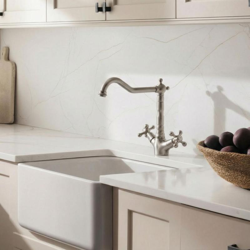 Aquanello Heritage Ascot Klassieke Keuken Nostalgische Keukenkraan RVS met Haakse Uitloоp NB-4002-HA