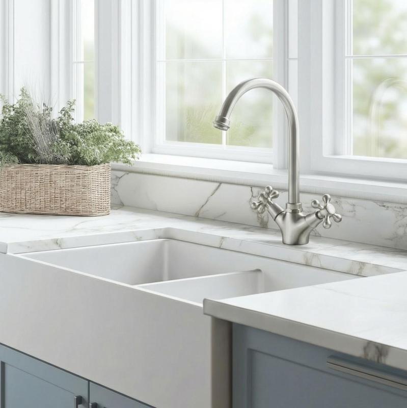 Aquanello Heritage Ascot Klassieke Keuken Nostalgische Keukenkraan RVS met Ronde Uitlop NB-4003-HA