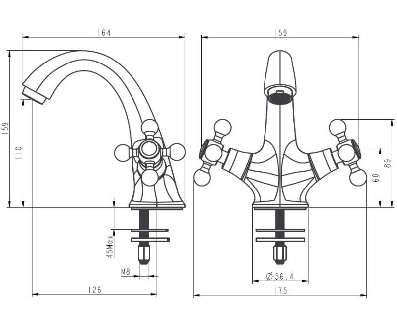 Aquanello Heritage Ascot Klassieke Nostalgische Wastafelmengkraan RVS NB-4101-HA
