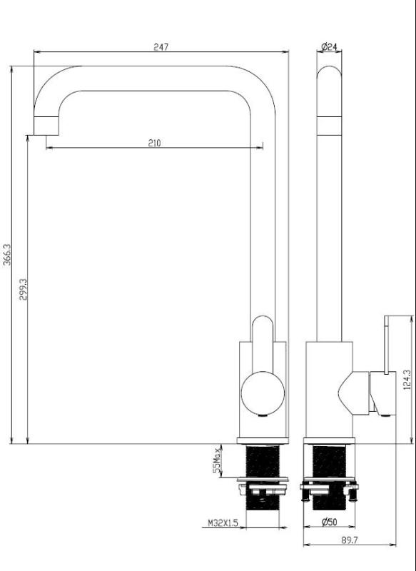 Aquanello Forma Massieve RVS Eenhendel Keukenmengkraan SS-1001-FM