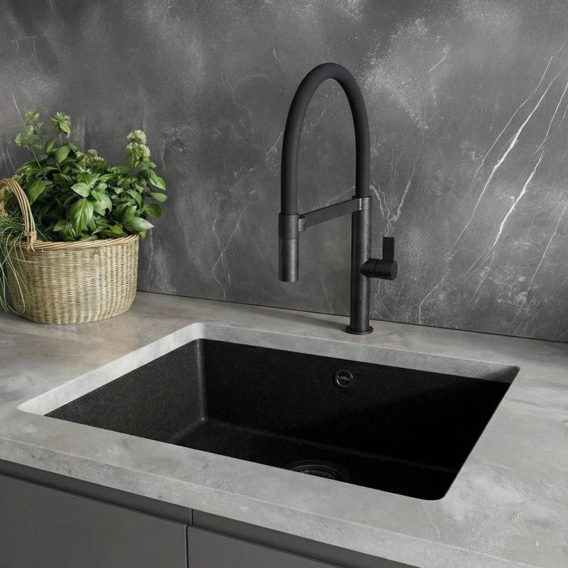 Ausmann Alira Zwarte Keukenkraan met Flexibele uitloop 1208972565