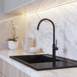 Graniteland Vira Slim Keukenmengkraan Zwart met draaibare uitloop 1208972626