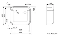 Reginox R184035OSK rvs spoelbak 45x40cm Opbouw met rubberen stop R00359