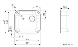 Reginox R184035OKG RVS Spoelbak 45x40cm opbouw met korfplug R00991