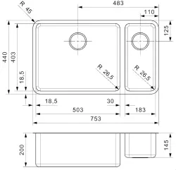 Reginox Ohio 50x40 + 18x40 dubbele RVS spoelbak B09H8LLU08GDS.9 R15711