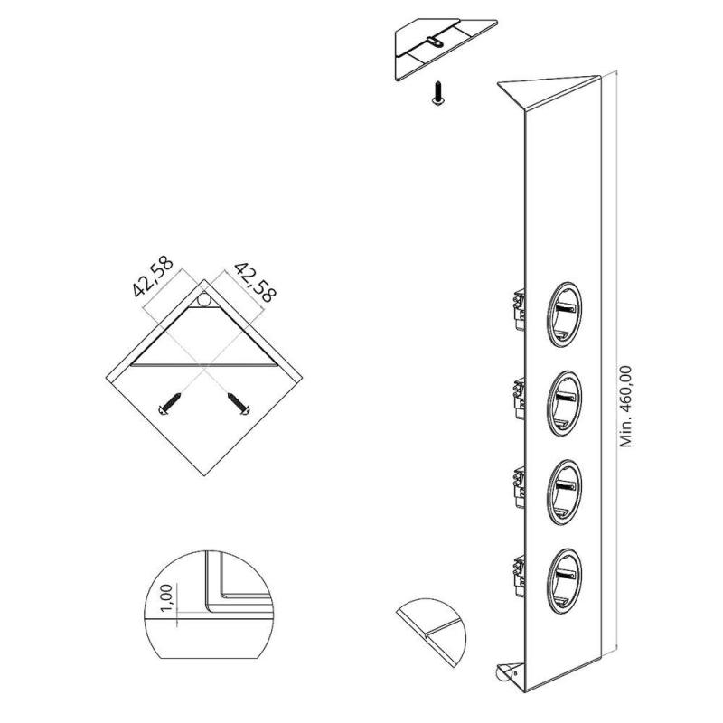 Indux Corner Еnergiezuil met 4 stopcontacten Randaarde RVS 756
