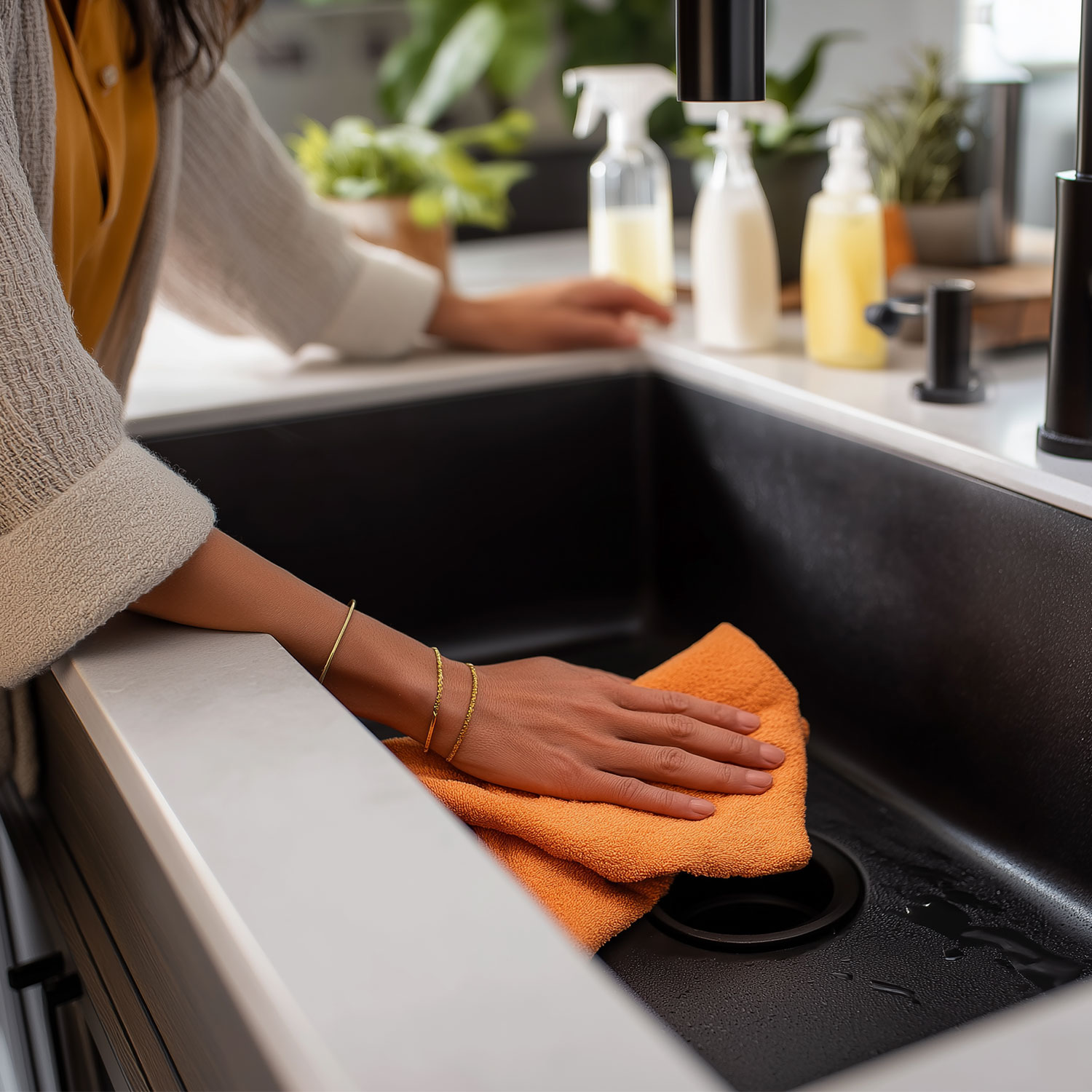 Hoe maak ik een zwarte gootsteen schoon?